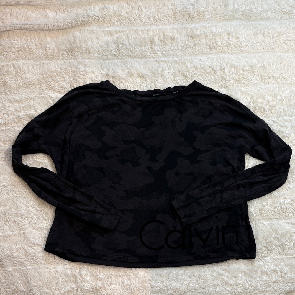 Calvin Klein Women's Camouflage Black Long Sleeve Tee